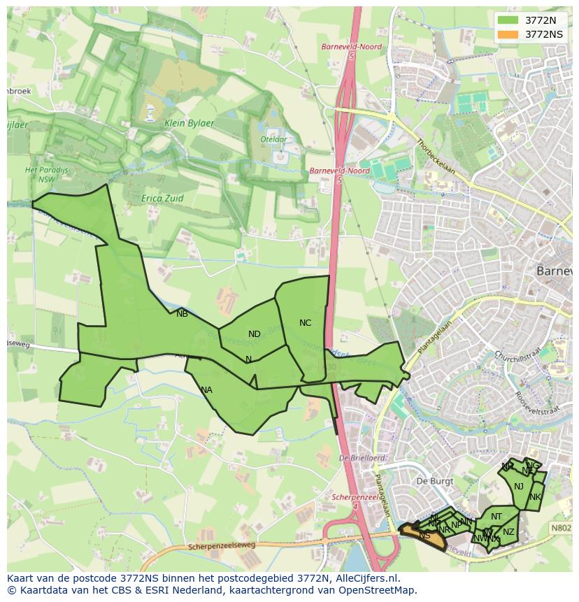 Afbeelding van het postcodegebied 3772 NS op de kaart.