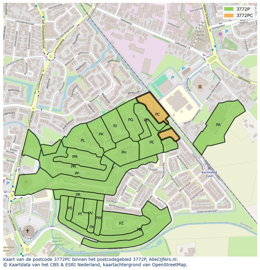 Afbeelding van het postcodegebied 3772 PC op de kaart.
