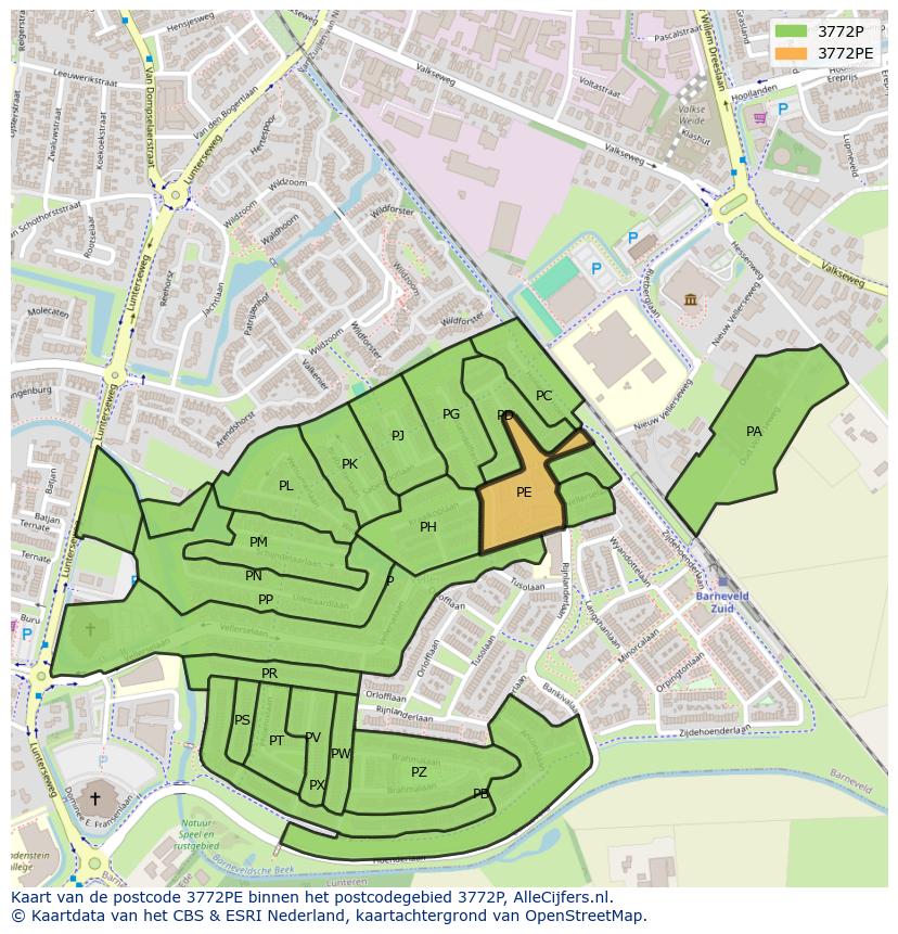 Afbeelding van het postcodegebied 3772 PE op de kaart.