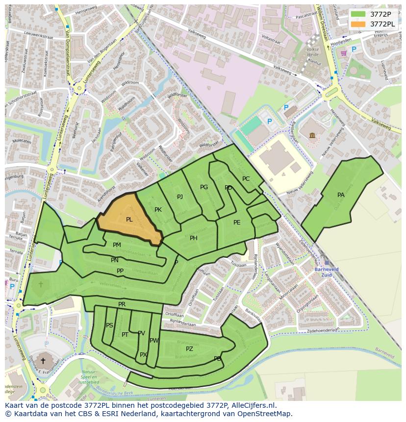 Afbeelding van het postcodegebied 3772 PL op de kaart.