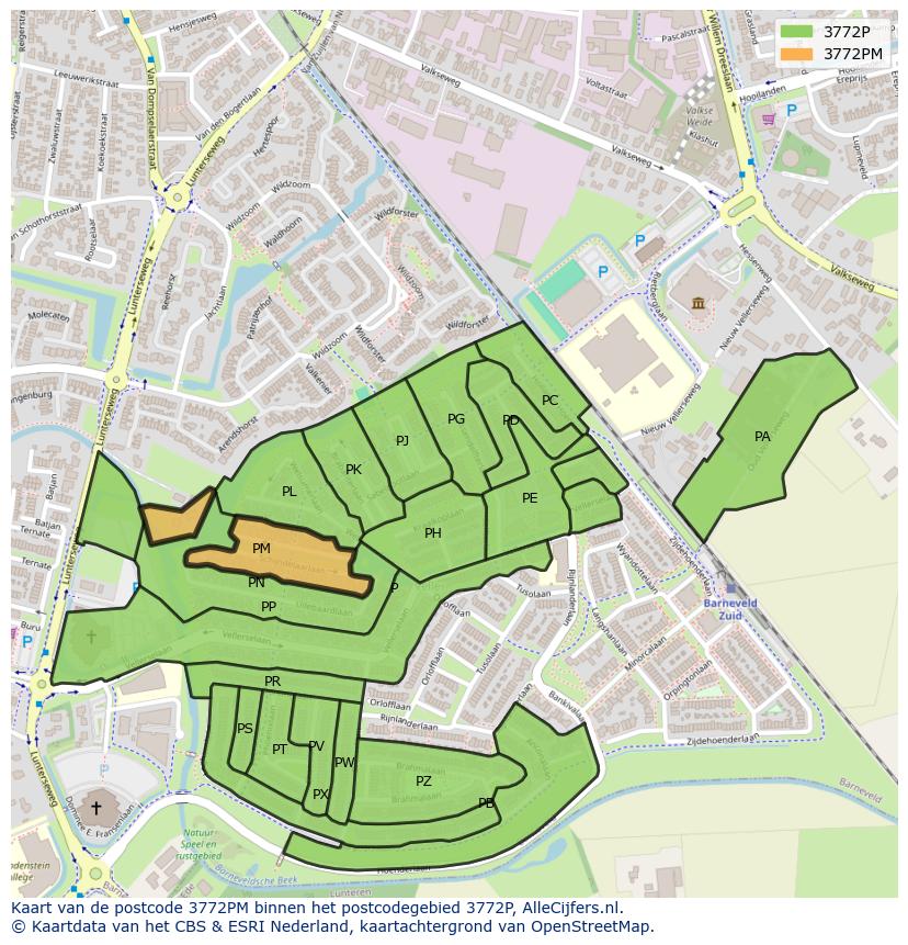 Afbeelding van het postcodegebied 3772 PM op de kaart.