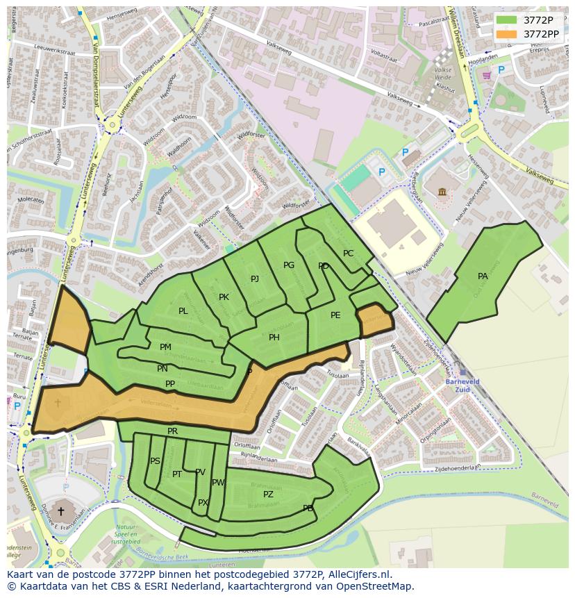 Afbeelding van het postcodegebied 3772 PP op de kaart.