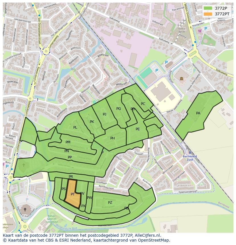 Afbeelding van het postcodegebied 3772 PT op de kaart.