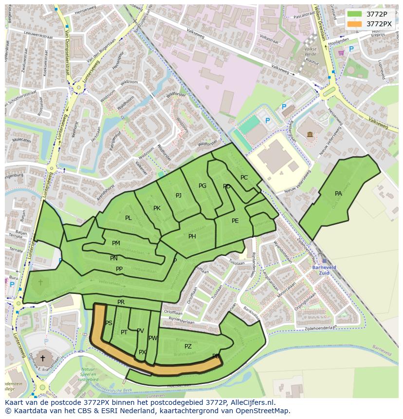 Afbeelding van het postcodegebied 3772 PX op de kaart.
