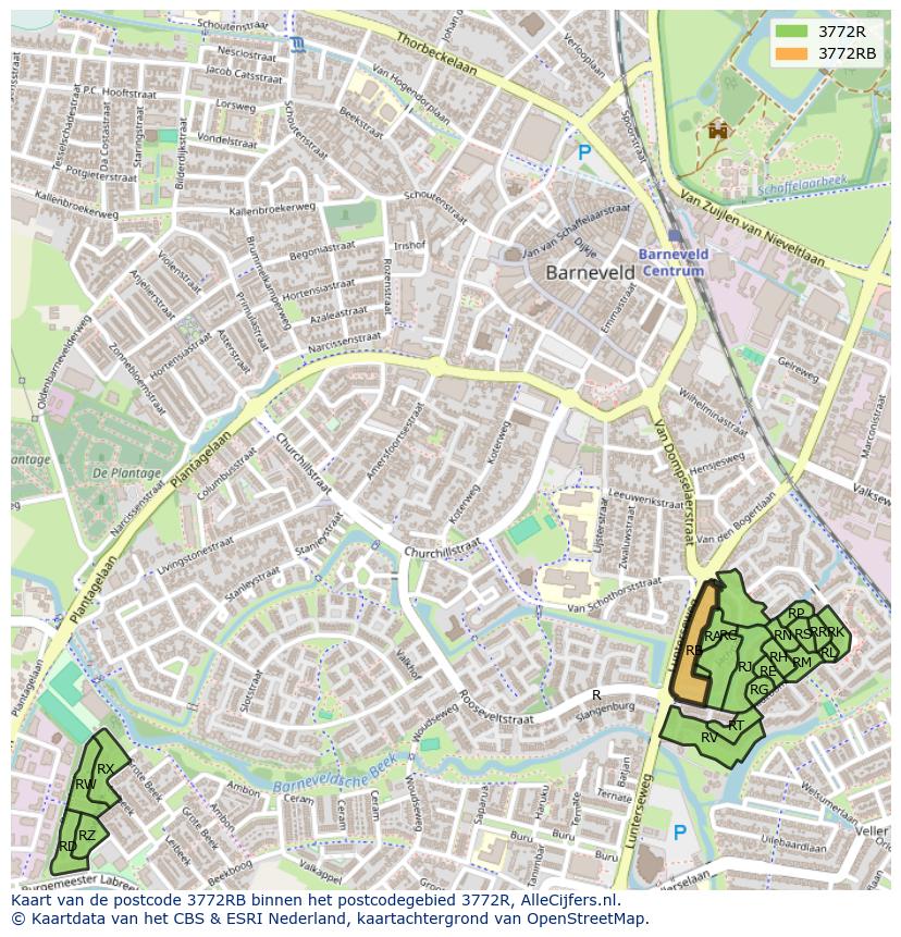 Afbeelding van het postcodegebied 3772 RB op de kaart.