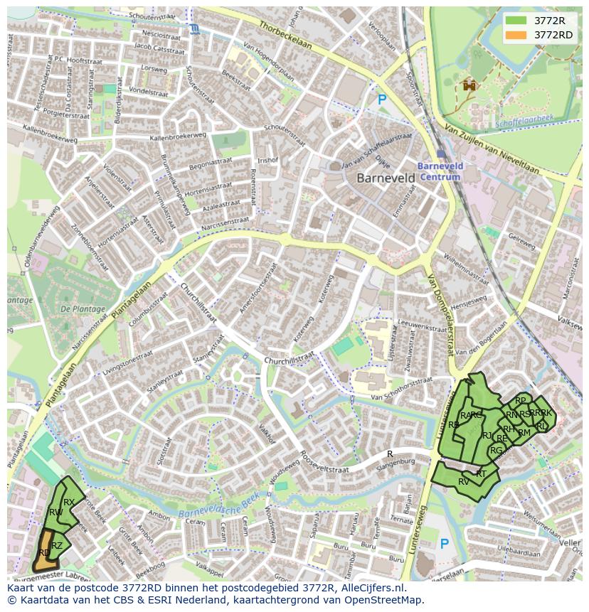 Afbeelding van het postcodegebied 3772 RD op de kaart.