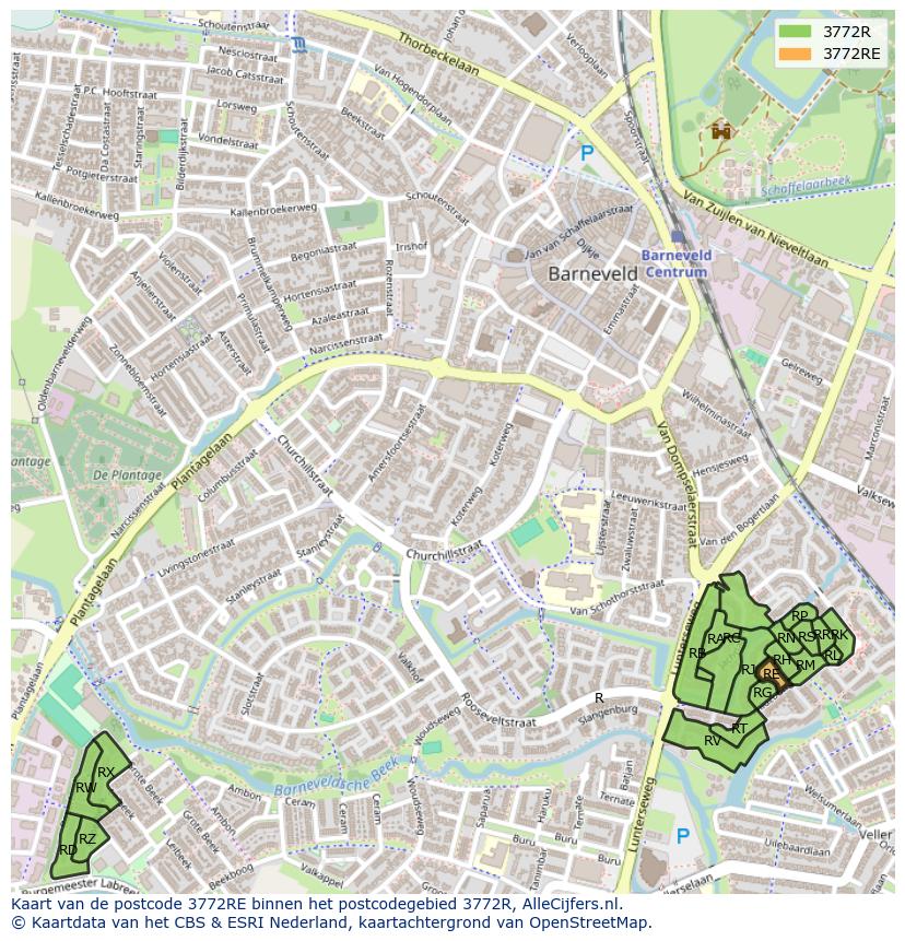 Afbeelding van het postcodegebied 3772 RE op de kaart.
