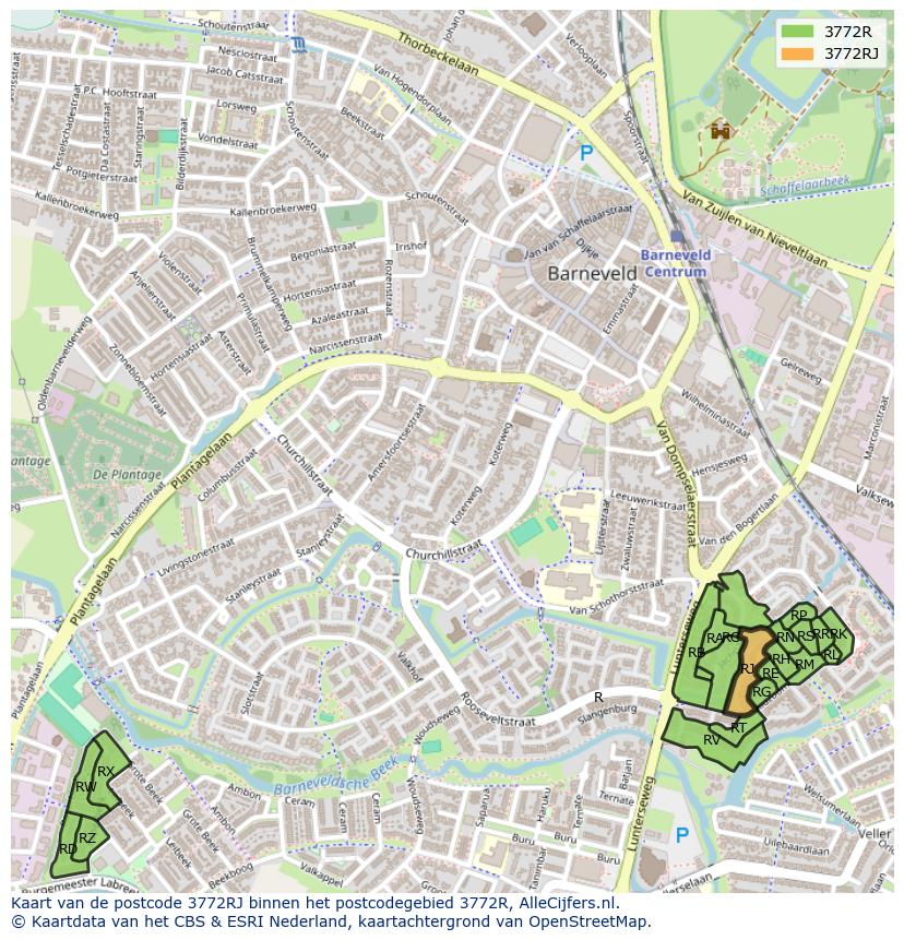 Afbeelding van het postcodegebied 3772 RJ op de kaart.
