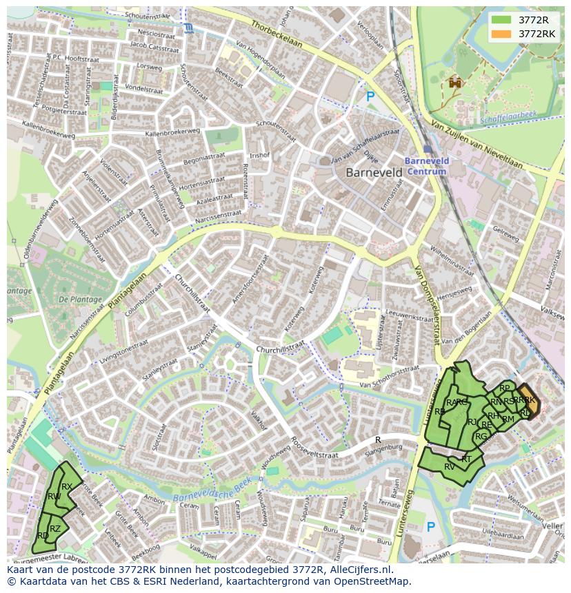 Afbeelding van het postcodegebied 3772 RK op de kaart.