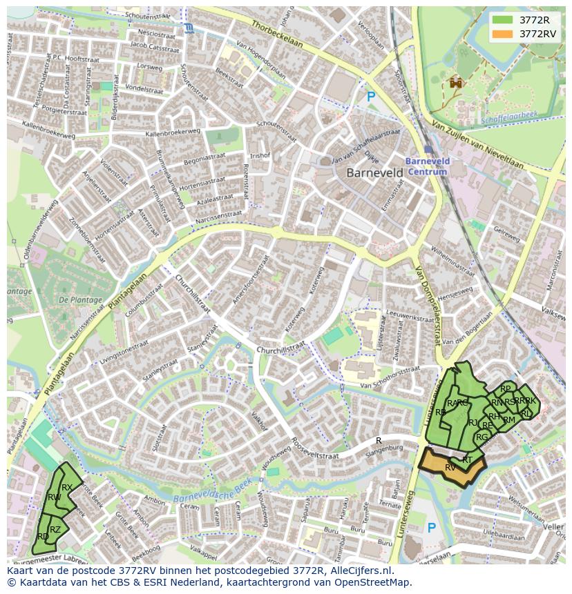 Afbeelding van het postcodegebied 3772 RV op de kaart.