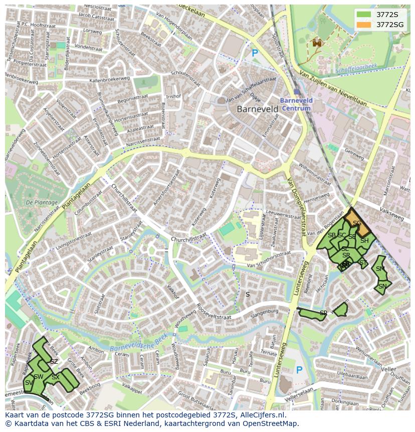 Afbeelding van het postcodegebied 3772 SG op de kaart.
