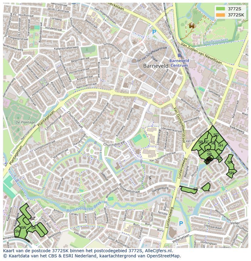 Afbeelding van het postcodegebied 3772 SK op de kaart.