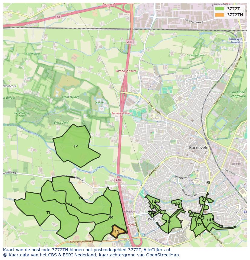 Afbeelding van het postcodegebied 3772 TN op de kaart.