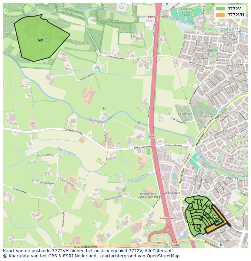 Afbeelding van het postcodegebied 3772 VH op de kaart.