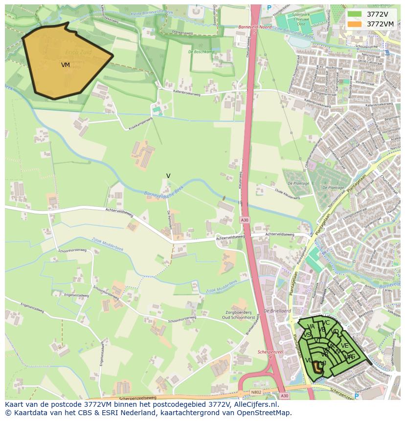 Afbeelding van het postcodegebied 3772 VM op de kaart.