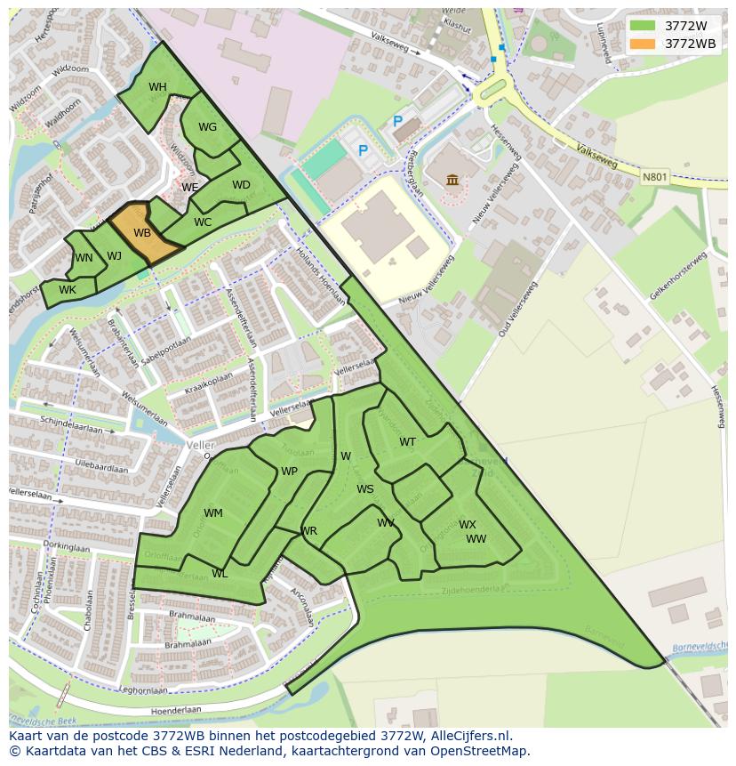 Afbeelding van het postcodegebied 3772 WB op de kaart.