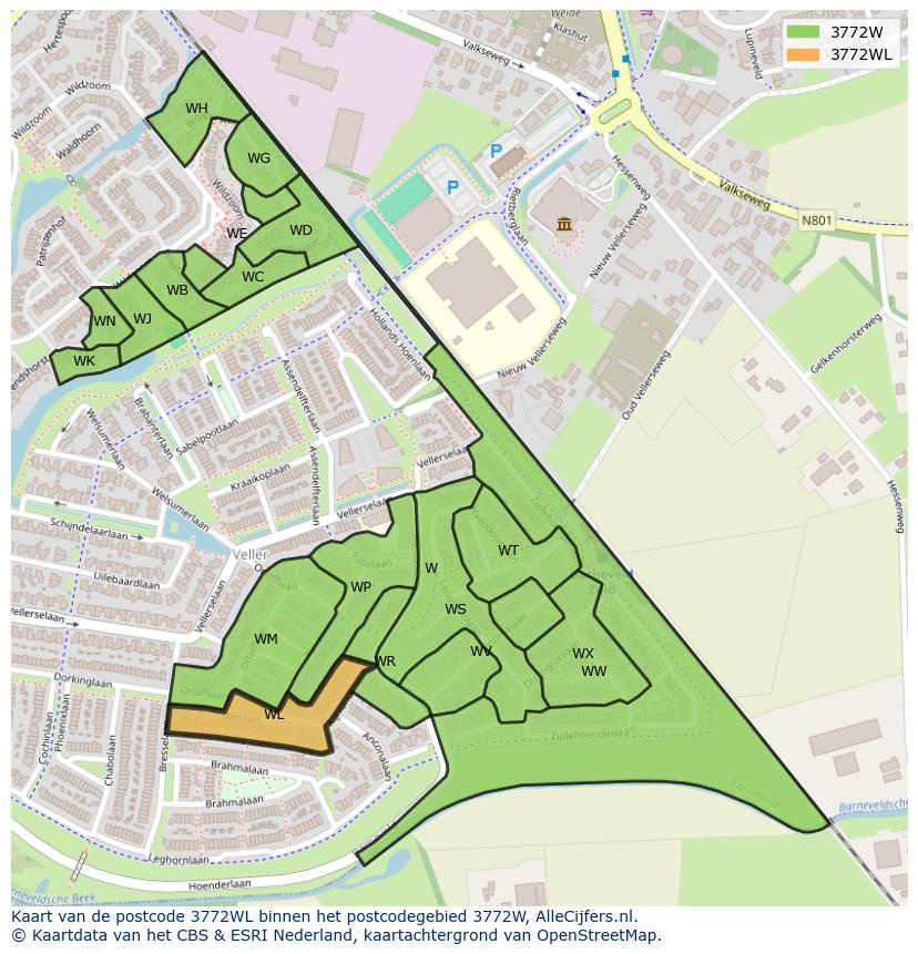 Afbeelding van het postcodegebied 3772 WL op de kaart.