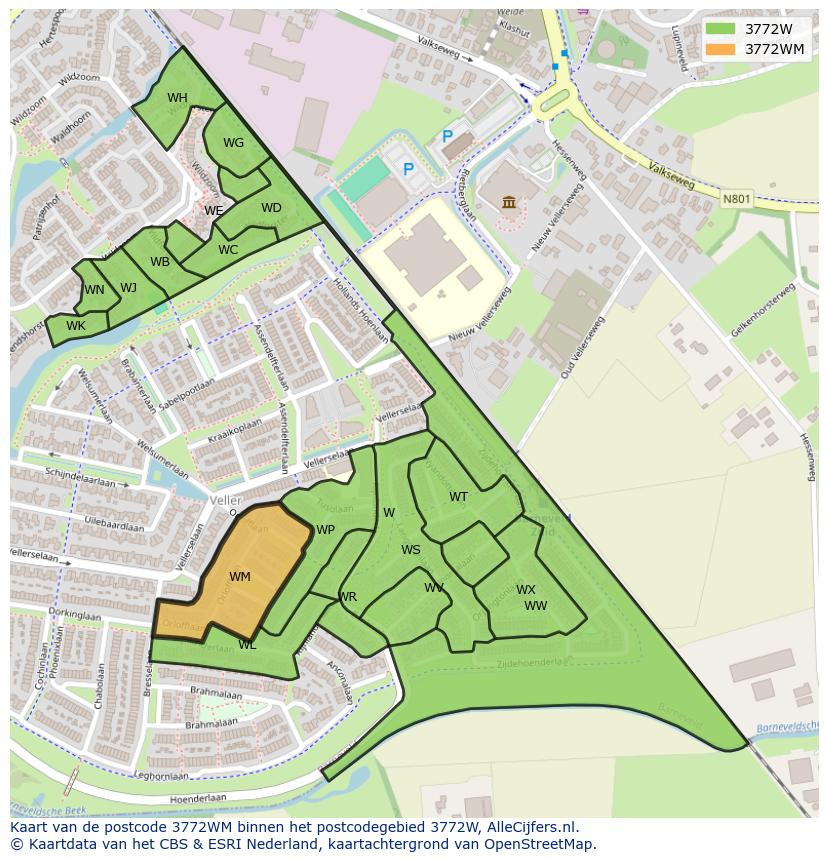 Afbeelding van het postcodegebied 3772 WM op de kaart.