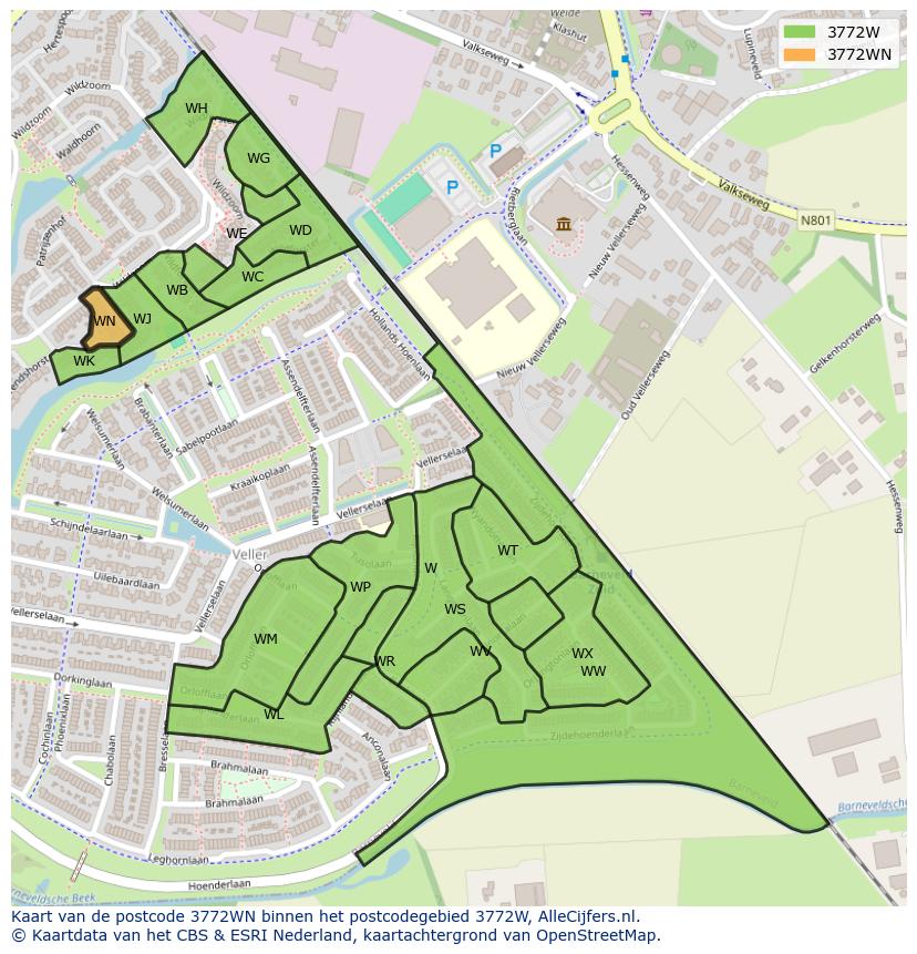 Afbeelding van het postcodegebied 3772 WN op de kaart.