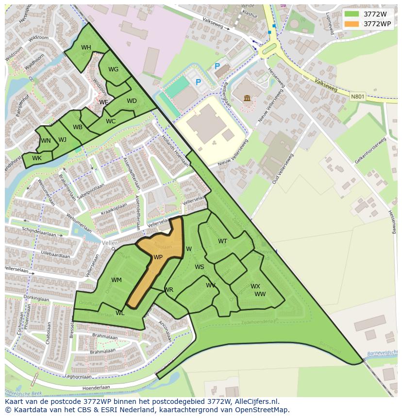 Afbeelding van het postcodegebied 3772 WP op de kaart.