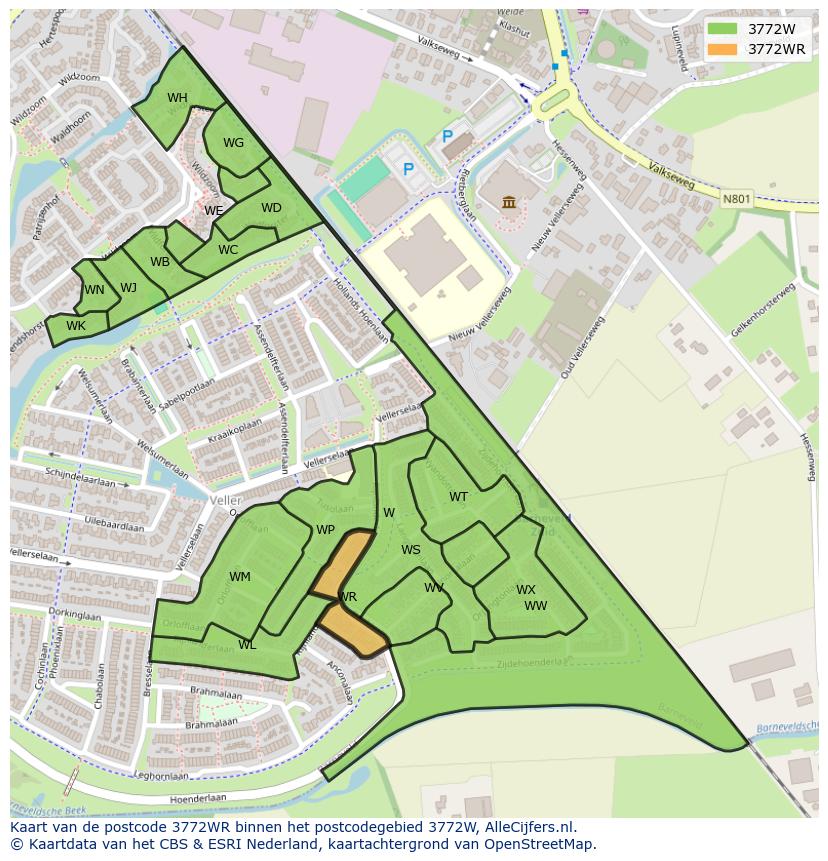 Afbeelding van het postcodegebied 3772 WR op de kaart.