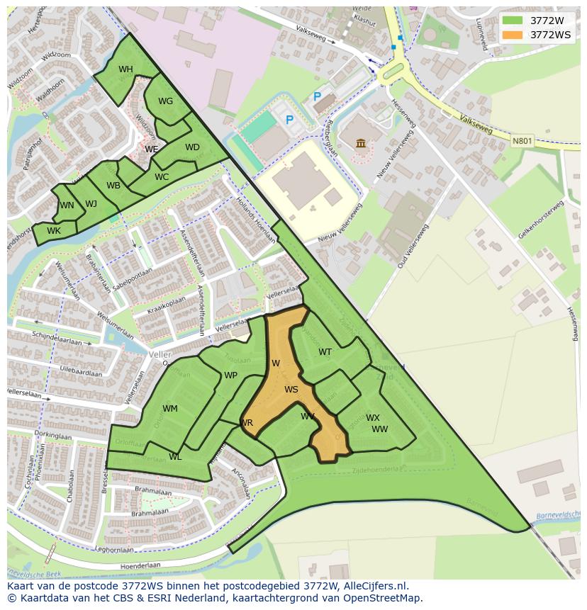 Afbeelding van het postcodegebied 3772 WS op de kaart.