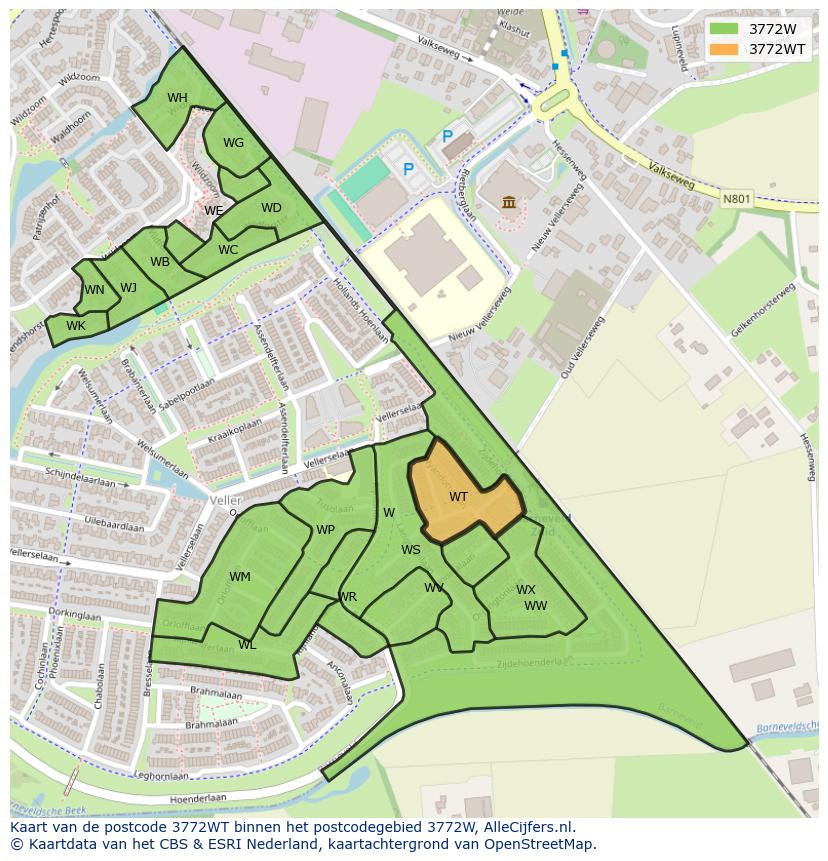 Afbeelding van het postcodegebied 3772 WT op de kaart.