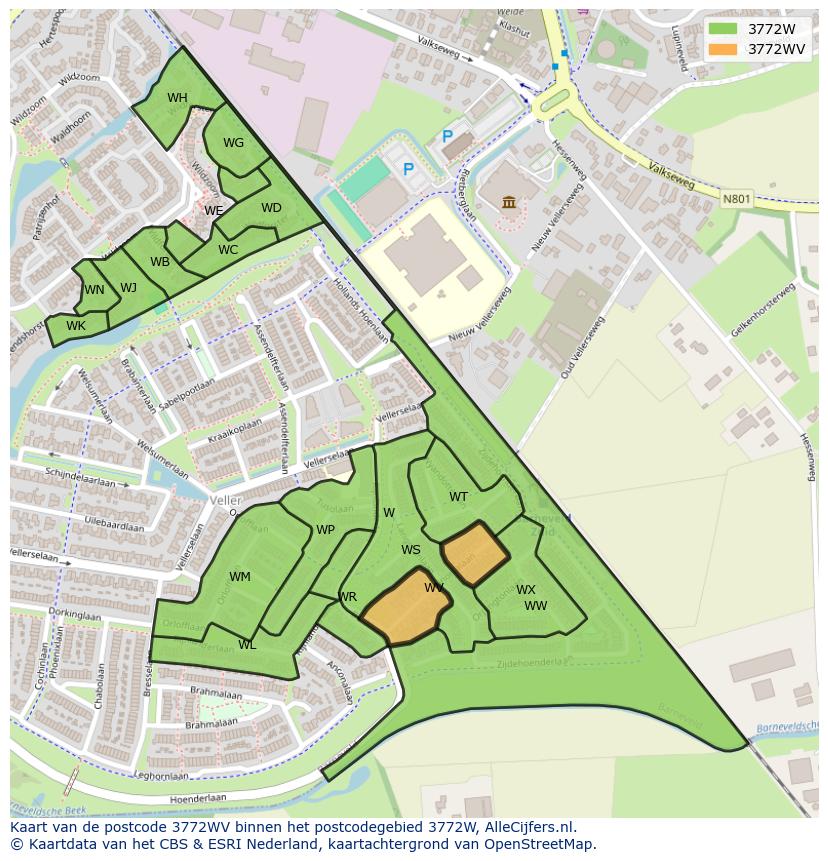 Afbeelding van het postcodegebied 3772 WV op de kaart.