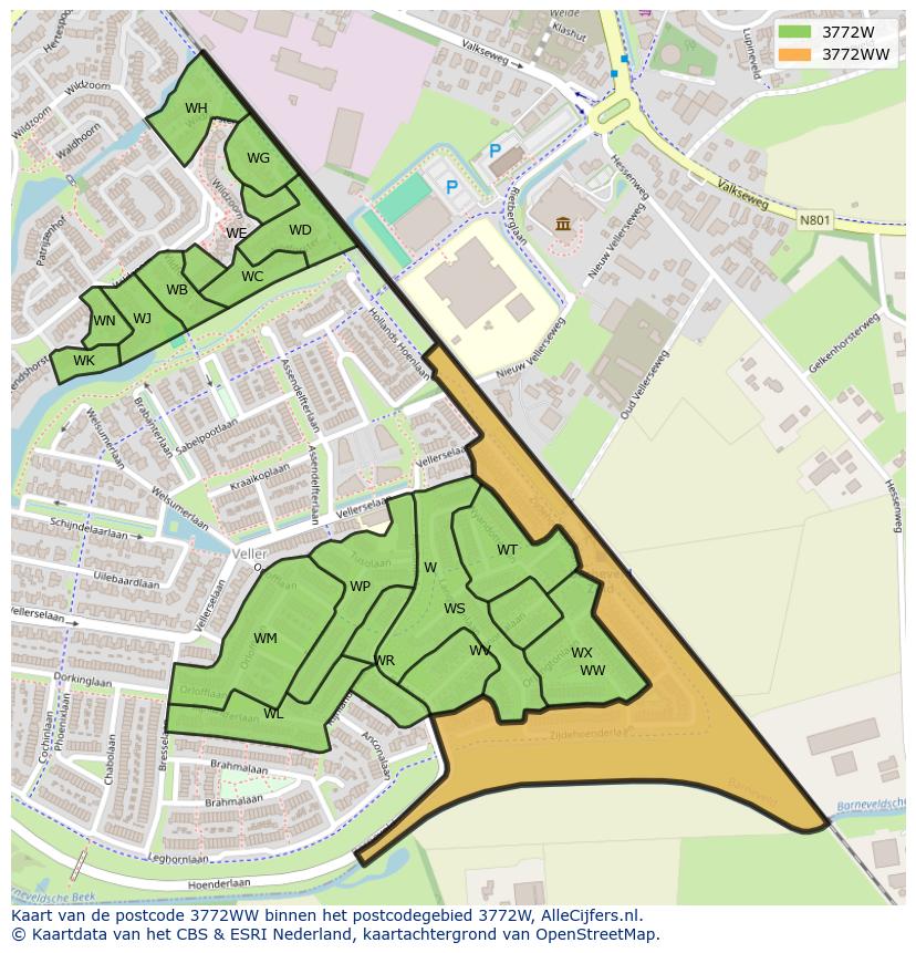 Afbeelding van het postcodegebied 3772 WW op de kaart.