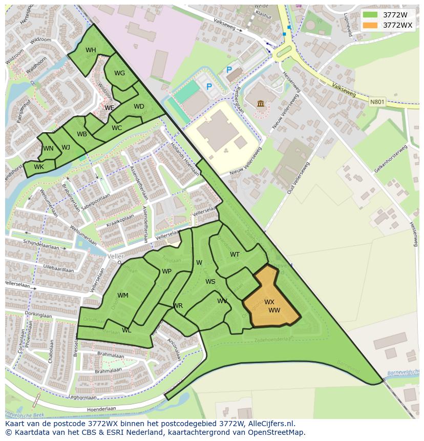 Afbeelding van het postcodegebied 3772 WX op de kaart.