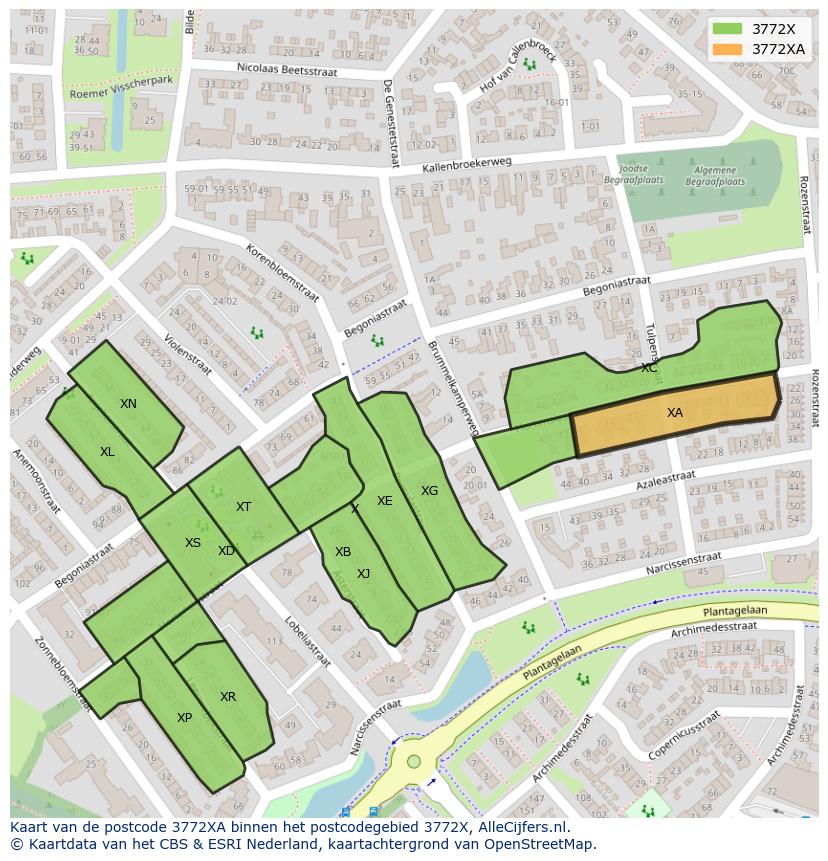 Afbeelding van het postcodegebied 3772 XA op de kaart.