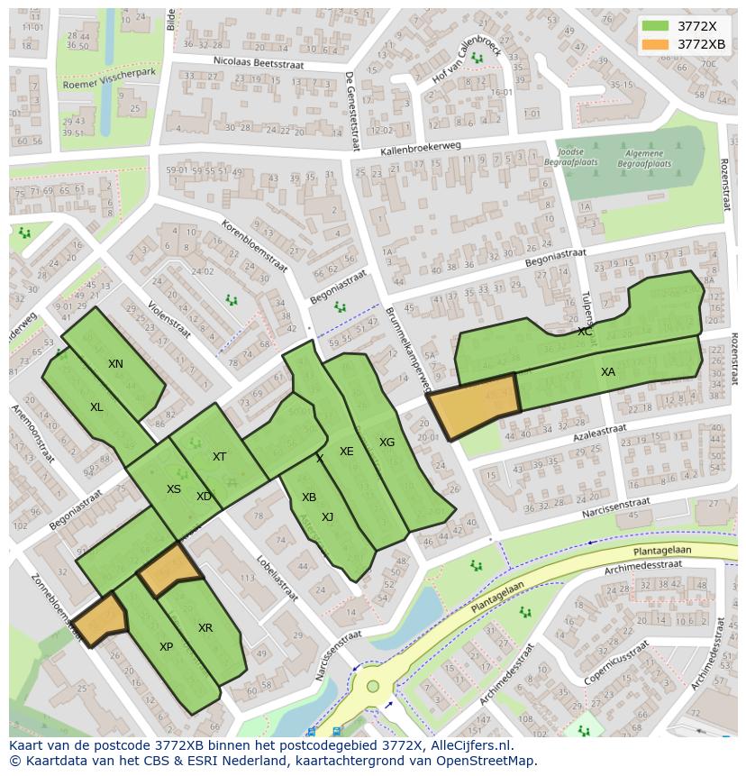 Afbeelding van het postcodegebied 3772 XB op de kaart.