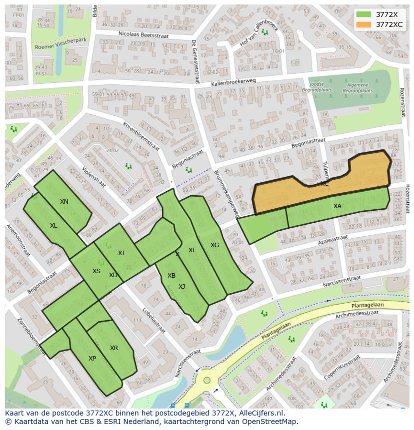 Afbeelding van het postcodegebied 3772 XC op de kaart.