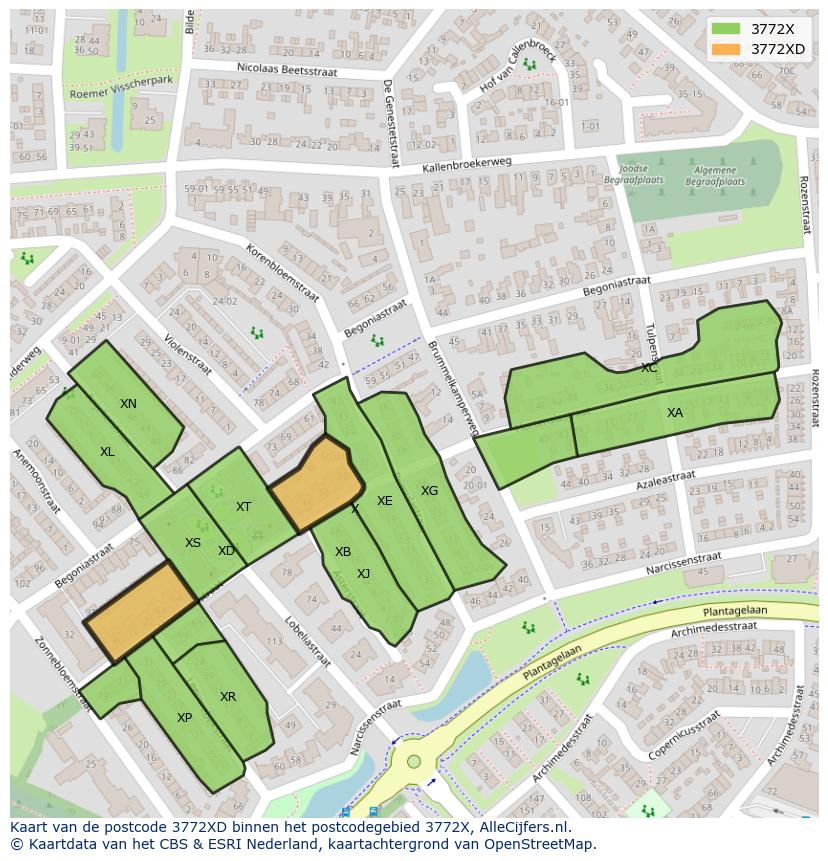 Afbeelding van het postcodegebied 3772 XD op de kaart.