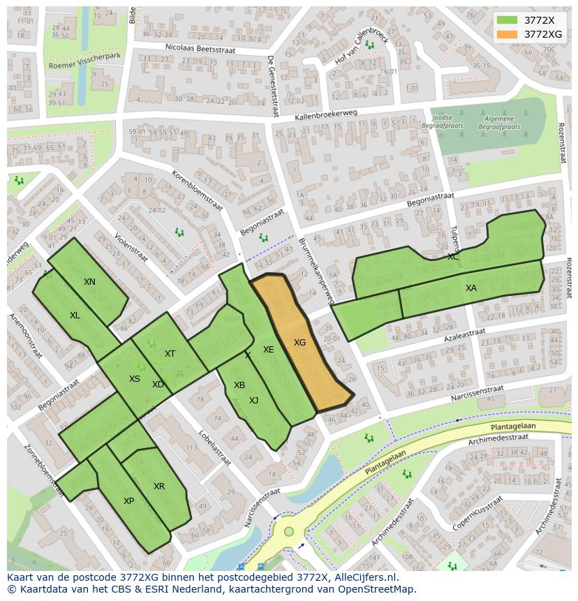 Afbeelding van het postcodegebied 3772 XG op de kaart.