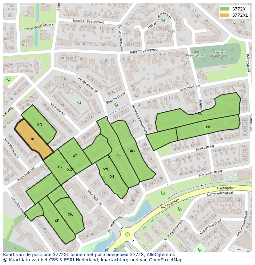 Afbeelding van het postcodegebied 3772 XL op de kaart.