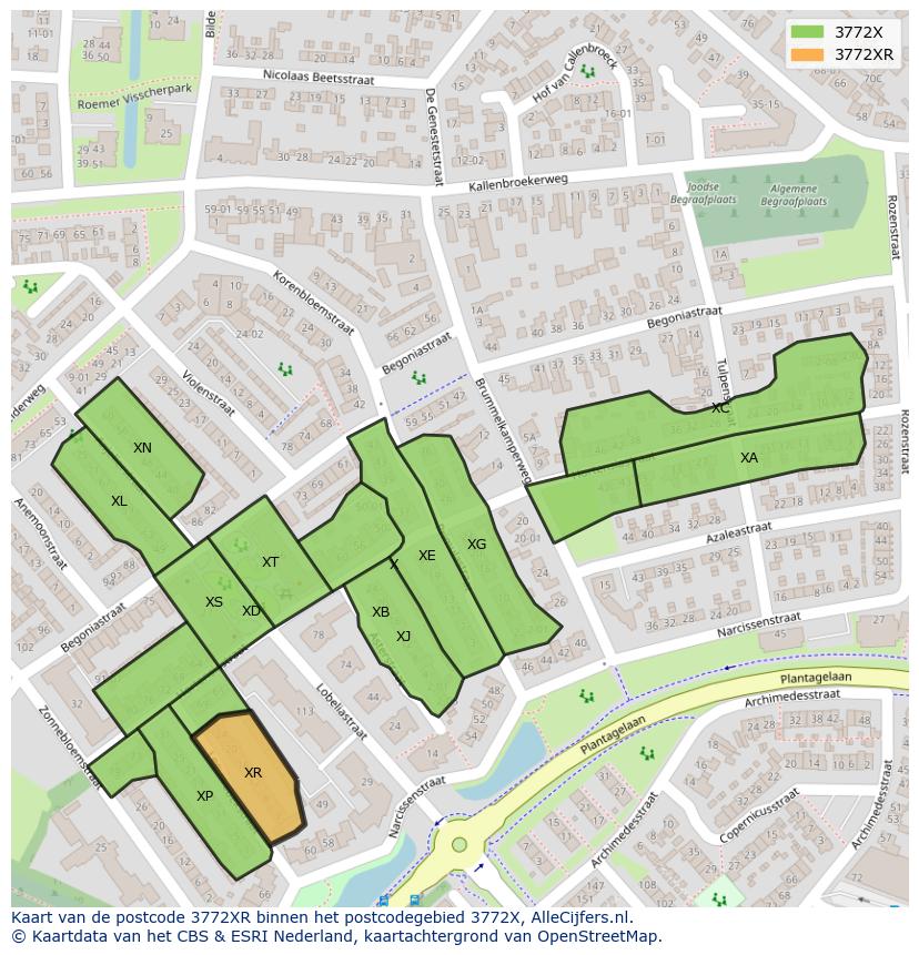 Afbeelding van het postcodegebied 3772 XR op de kaart.