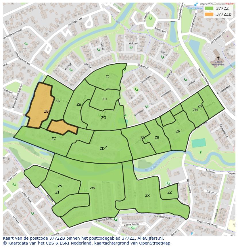 Afbeelding van het postcodegebied 3772 ZB op de kaart.