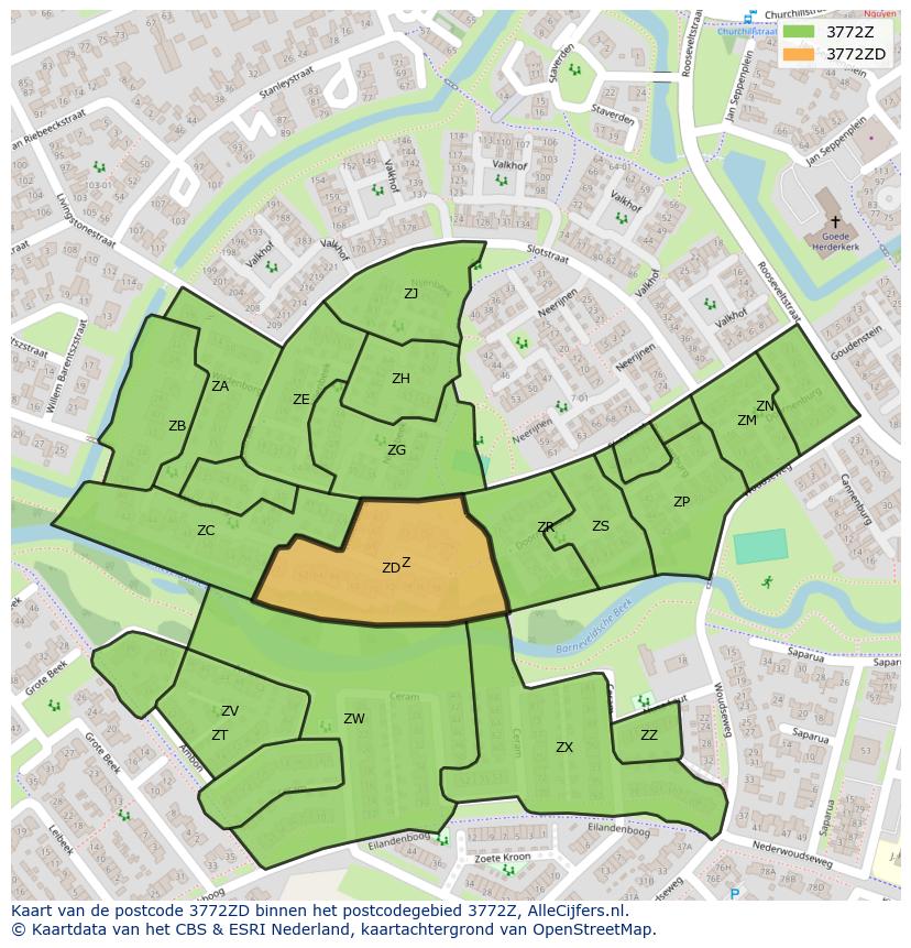 Afbeelding van het postcodegebied 3772 ZD op de kaart.
