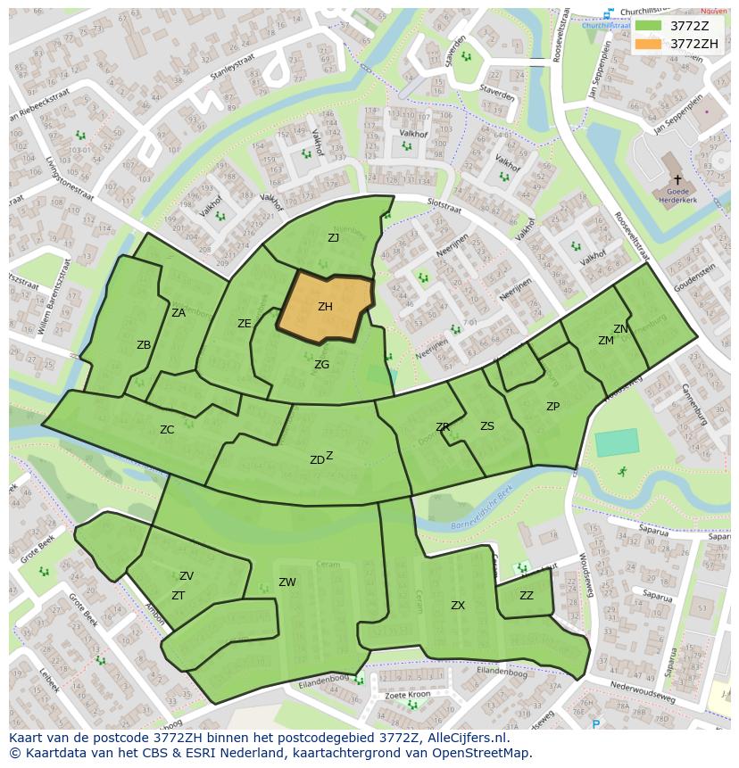 Afbeelding van het postcodegebied 3772 ZH op de kaart.
