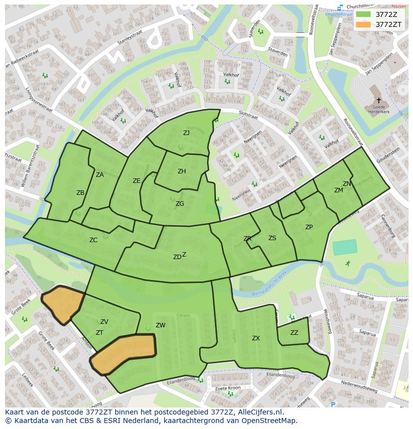 Afbeelding van het postcodegebied 3772 ZT op de kaart.