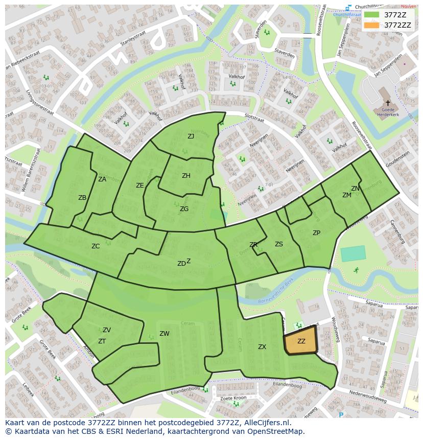 Afbeelding van het postcodegebied 3772 ZZ op de kaart.
