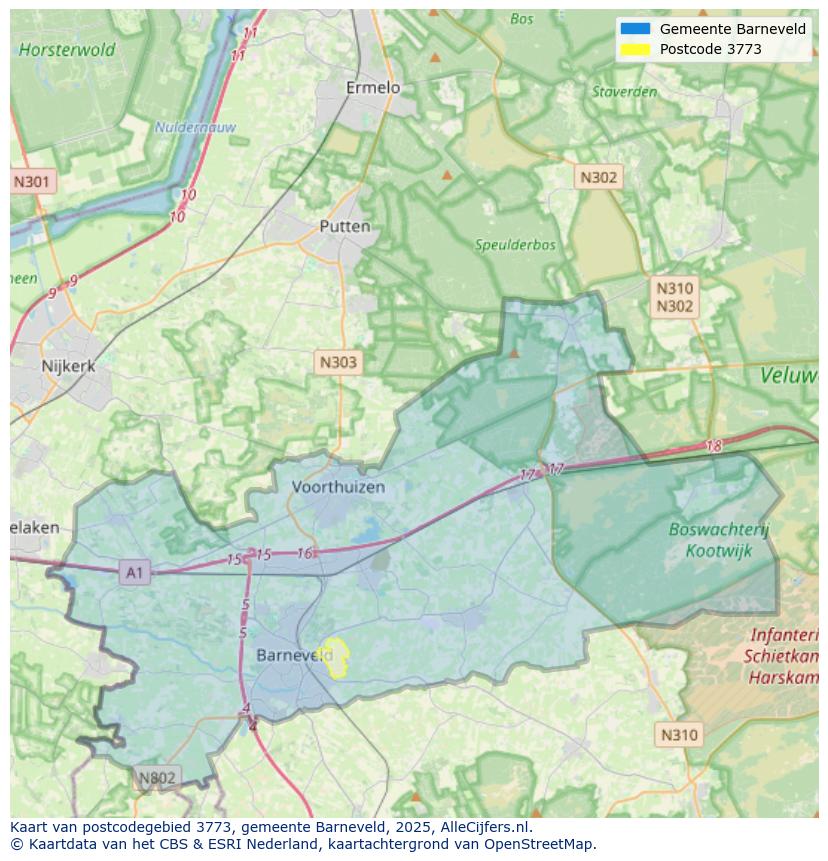 Afbeelding van het postcodegebied 3773 op de kaart.