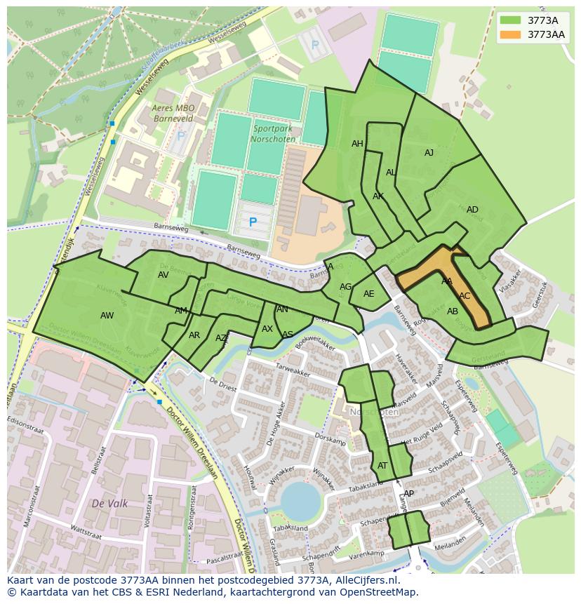 Afbeelding van het postcodegebied 3773 AA op de kaart.