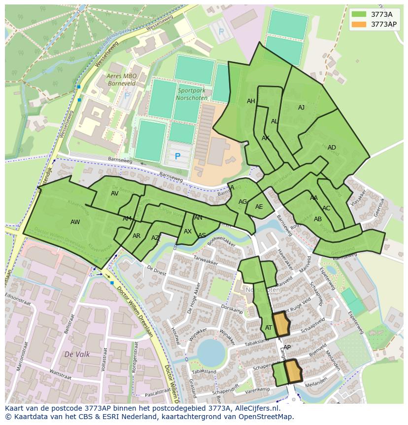 Afbeelding van het postcodegebied 3773 AP op de kaart.