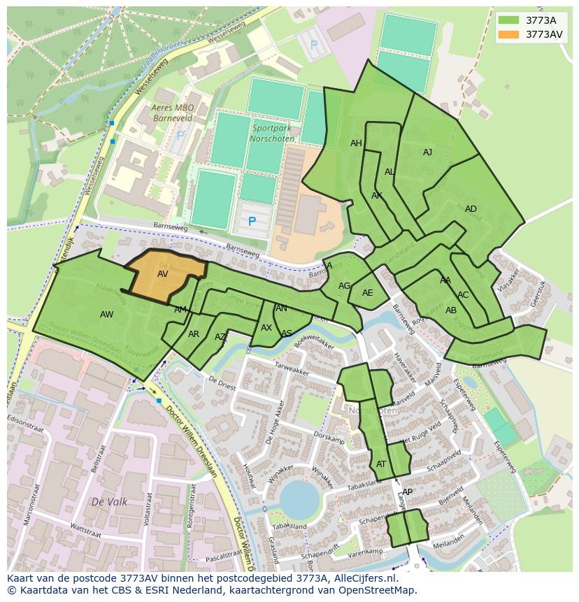 Afbeelding van het postcodegebied 3773 AV op de kaart.