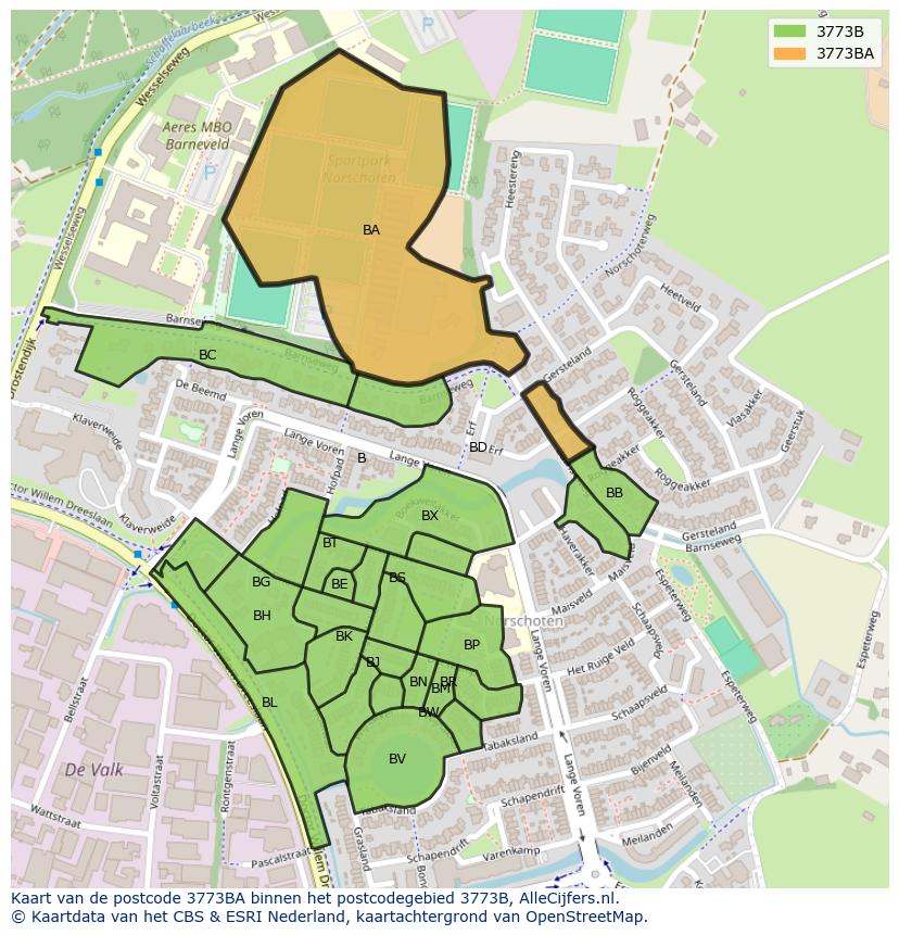 Afbeelding van het postcodegebied 3773 BA op de kaart.