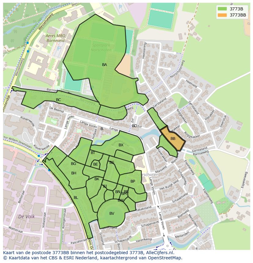 Afbeelding van het postcodegebied 3773 BB op de kaart.