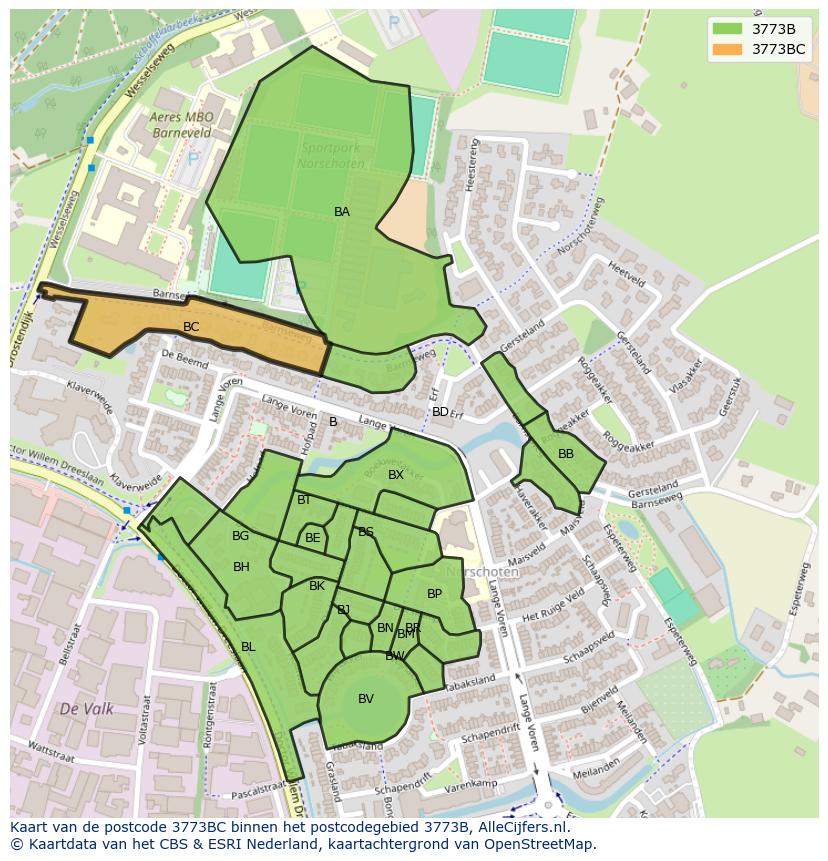 Afbeelding van het postcodegebied 3773 BC op de kaart.