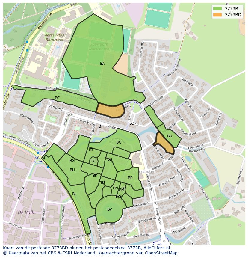 Afbeelding van het postcodegebied 3773 BD op de kaart.